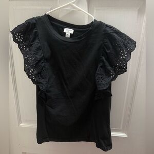 J Crew Black Eyelet Sleeve Blouse